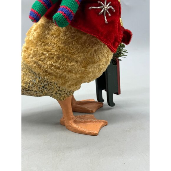 Vtg Duck Christmas Figurine Santa Hat Scarf Red Velvet Jacket Joy Sled 12" READ - Picture 9 of 10